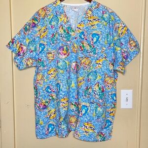 Colorful Fish Print Scrubs Uniform Shirt